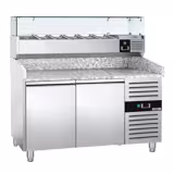 Commercial Pizza Prep Counter - Granite Top ECO - 1500x800mm - with 2 doors - incl. refrigerated topping unit with glass sneeze guard - 6x GN 1/3