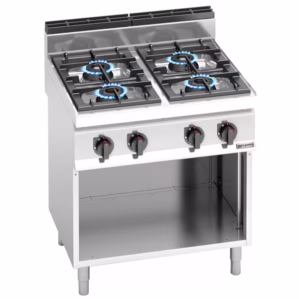 Mașină de gătit / Aragaz profesional pe gaz – LORENZO – seria 700 - 800x714x(H)1.070 mm - 28 kW - 4 arzătoare - suport deschis