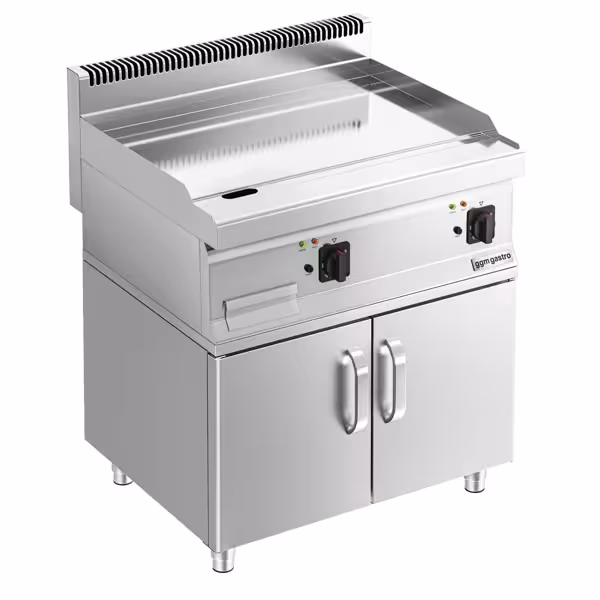 Commercial Electric Griddle - with Hard Chrome Plate - 8.0kW - Smooth Plate - Cooking area: 795x535mm - with Cabinet Base - 2 Doors