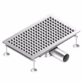 Stainless Steel Channel Drain - AISI 304 - 500x300mm - low-profile - side outlet - Ø70mm - removable grate/strainer