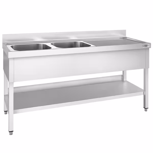 میز استیل پریمیوم ظرفشویی - طبقه دار - 700*2000 میلیمتر - دو سینک در چپ