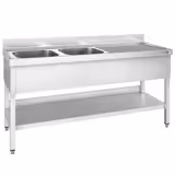 Lavello PREMIUM - 2000x700mm - con ripiano di fondo - con 2 vasche