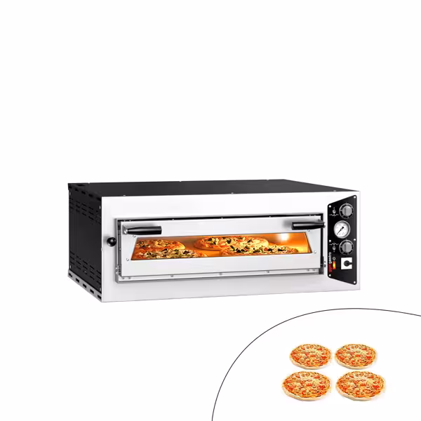 Elektrische pizzaoven (chamotte bakvloer) - 990x895x380mm - 1 kamer - 1x4 pizza’s Ø35cm - tot 450°C - Handmatig - Stapelbaar