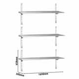 Mensola a parete in acciaio inox PREMIUM - 1600x300mm - con 3 ripiani
