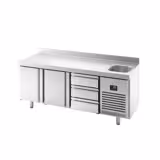 Koelwerkbank Premium PLUS - 1960x600mm - met 1 spoelbak, 2 deuren, 3 laden & achterwand