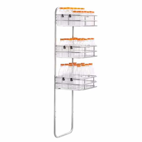 Bottle & Glass Rack for Orange Juicer - countertop installation - Stainless Steel - 390x310x1330mm - with 3 baskets - freestanding