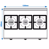 Plynový sporák - LORENZO 600 - 31,0 kW - 3 hořáky - stolní zařízení - 1200x600x420 mm