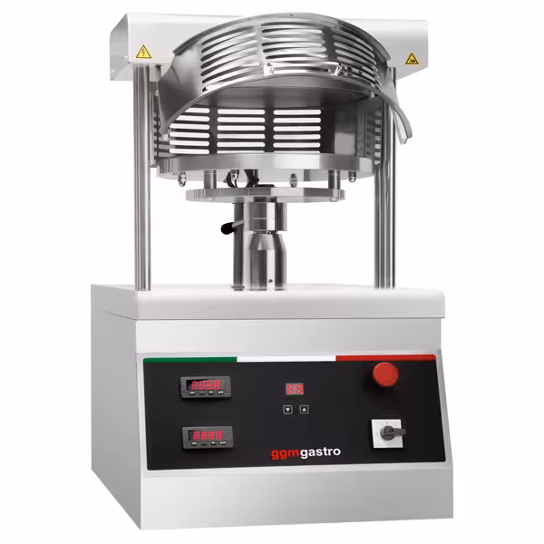 Pizzadeegpers - professioneel - voor pizzabodems Ø 450mm - deeggewicht 250-500g - met verwarmde platen - max 170°C - met timer