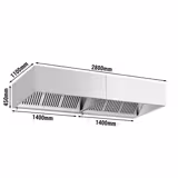 Hotte à adosser professionnelle - Profondeur 1100 - 2800mm - sans moteur - avec filtres et éclairage