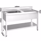 Fenekes mosogató 1,6 m - 1 lavór balról Hosszúság 50 х Szélesség 40 х Mélység 25 cm