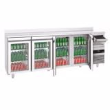 Commercial Back Bar Bottle Cooler PREMIUM - 2690x600mm - 710L - with 4 Hinged Glass Doors, upstand & knock box for coffee