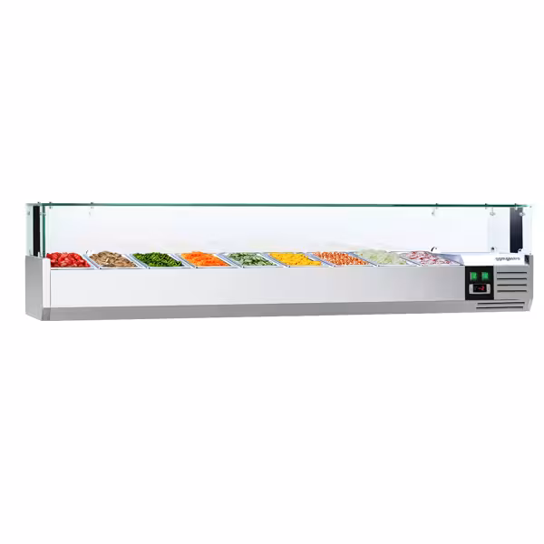 Vetrina Refrigerata Porta Ingredienti / Vetrina Gastronorm PREMIUM con luce LED - 2000x395mm - 9x GN 1/3 - vetri dritti