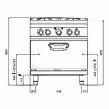 Mașină de gătit / Aragaz profesional pe gaz - seria 900 - 800x900x(H)940 mm - 32,68 kW - 4 arzătoare - incl. cuptor electric cu convecție - 4,68 kW (GN 2/1)