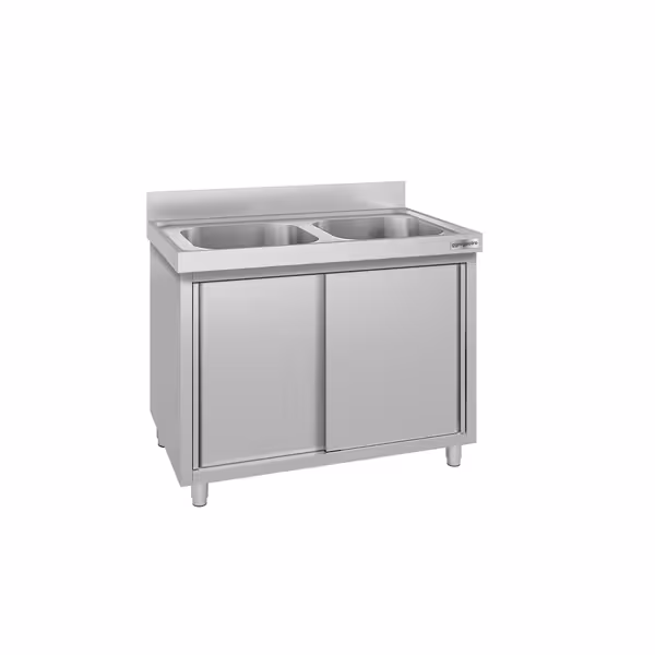 Dolaplı yıkama tezgahı ECO - 1000x700 mm - ortada 2 lavabo ile