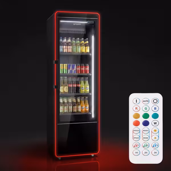 Getränkekühlschrank - 560 Liter - rahmenloses Design - mit 1 Glastür & farbigem LED-Licht