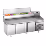 Commercial Pizza Prep Counter - Granite Top PREMIUM PLUS - 2305x800mm - with 3 doors - incl. refrigerated topping unit - 11x GN 1/4