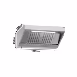 Wandafzuigkap RVS - 700mm diep - 1200mm - zonder motor - met 2 labyrintfilters en verlichting