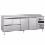 Masă frigorifică ECO - 2230x700 mm - 533 L - cu 2 uși - cu 4 sertare - bordură - blat lucru