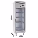 Armario congelador de acero inoxidable PREMIUM PLUS - GN 2/1 - 560L - con 1 puerta de cristal - ventilado; R290; desescarche automático; monobloque; cerradura con llave; AISI 304