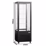 Vetrina Refrigerata Verticale 4 Lati Vetro – Panoramica Professionale - 440l - 675mm - 1 porta a battente in vetro - vetro dritto - con 5 ripiani - 4 lati vetro; LED interni - Nero