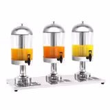 Juice Dispenser - 3x polycarbonate tanks with tap & ice inserts - 24 Litres - Stainless steel - incl. drip tray
