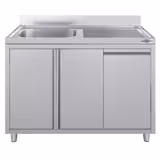 Rvs spoelkast ECO - 1200x700mm - met afvalgat & afvalcontainer - 1 spoelbak links - met spatrand