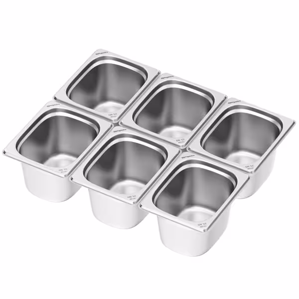 (6 pièces) Bac GN 1/2 en inox - Hauteur : 200 mm
