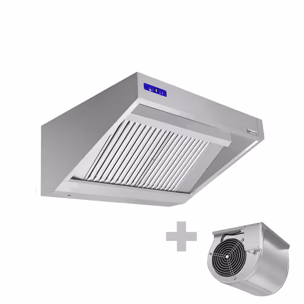 Wandafzuigkap RVS - 900mm diep - 1000mm - met motor - compleet - met standen snelheidsregelaar, 2 labyrintfilters en verlichting - 1300m³/u