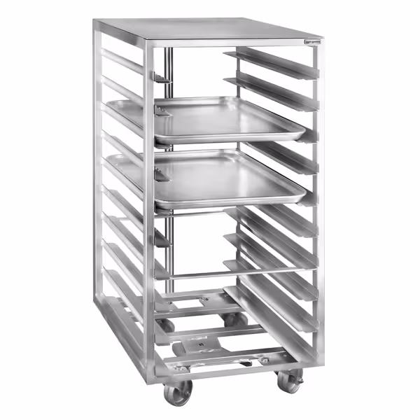 RVS regaalwagen - voor 10 dienbladen 60x40cm - met geluidsarme zwenkwielen