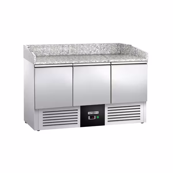 طاولة تحضير بيتزا مبردة PREMIUM - 1400x700 mm - مع 3 أبواب - سطح عمل جرانيت