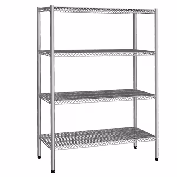 RVS stelling - 1380x400mm - Diepte: 400mm - met 4 legborden - Draagvermogen per schap: 60kg
