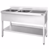 Stainless Steel Commercial Sink Unit PREMIUM - 1600x600mm - with Double Bowl Left-hand - with Undershelf