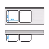 Spülschrank PREMIUM - 1600x700mm - mit 3 Schubladen & 2 Becken links