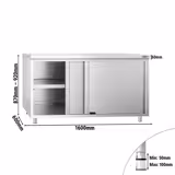 Edelstahl Arbeitsschrank PREMIUM - 1600x600mm - mit Schiebetür ohne Aufkantung
