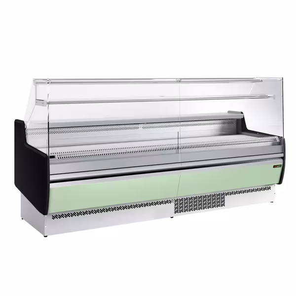 Banco gastronomia professionale - 2560x953mm - Ventilata - 282 L - Vetro dritto - Pannello frontale Hellgrün - con 4 porte - con 1 ripiano