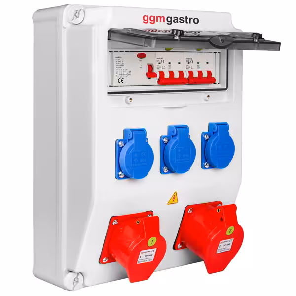 Cutie de distribuție - 3x 230V, 1x 16A & 1x 32A prize - incl. siguranțe RCD