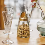(6 pieces) Buffet Snack Dispenser Set No-Touch – 0.35 L - Clear Glass - Gold Lid