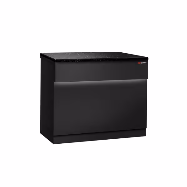Banco cassa Serie TORONTO & con LED perimetrali - 900x880mm - Frontale Nero opaco - Piano di lavoro in granito nero