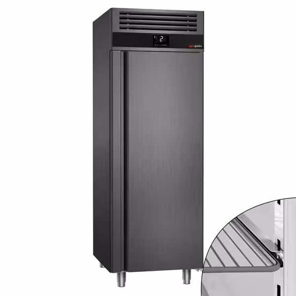 Kühlschrank | Armario frigorífico de acero inoxidable PREMIUM - GN 2/1 - 700L - con 1 puerta - ventilado; R290; desescarche automático; monobloque; AISI 304; color Negro