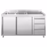 Lavello armadiato - 2000x600mm - con 3 cassetti e 2 vasche a sinistra 