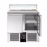 Saladette réfrigérée PREMIUM - 900mm - 240L - 2 portes - avec vitrine de comptoir pour 5x GN 1/6