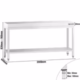Edelstahl Arbeitstisch PREMIUM - 2000x600mm - mit Grundboden ohne Aufkantung