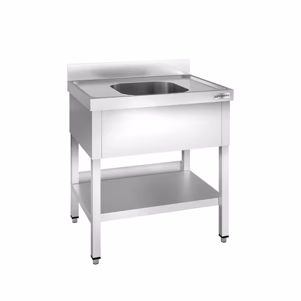 RVS spoeltafel PREMIUM - 800x700mm - met onderblad - met 1 spoelbak midden