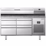 Commercial Pizza Prep Counter - Granite Top PREMIUM PLUS - 1490x700mm - with 0 doors & 4 dough drawers - incl. refrigerated topping unit - 6x GN 1/4