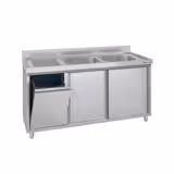 Meuble évier ECO - 1400 x 600 mm - avec poubelle & 2 bacs à droite