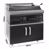 Griglia a pietra lavica a gas - 7kW - Griglia in ghisa - Su mobile - Profondità 700 - Acciaio inox - Frontale nero - incl. base armadiata con 2 porte