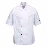 (5 pièces) Veste de cuisine femme à manches courtes - Blanc - Taille : L