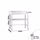 Table de travail en inox PREMIUM – 600x600 mm – avec tablette inférieure et renforts