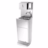 Lavamanos con dispensador de jabón - Acero inoxidable - con pedal, con grifo, con dispensador de jabón, con dispensador de toallas de papel, con cubo de basura