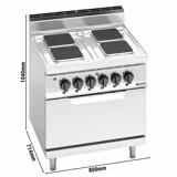 Električni štednjak - Linija 700 - 800x714x1040 mm - 10,4 kW - 4 ploče - samostojeći - s električnom pećnicom statičnom - 7,5 kW - GN 2/1